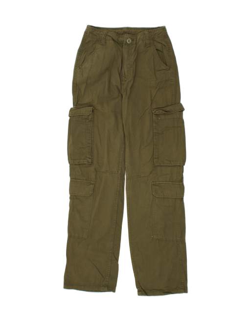 Vintage Bershka Size S Straight Cargo Trousers in Green