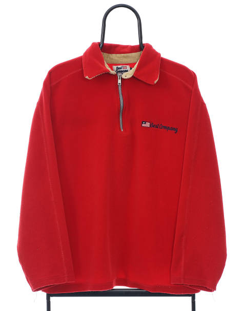 Vintage Best Company Size L Sweatshirt Quarter Zip In Red - view 1