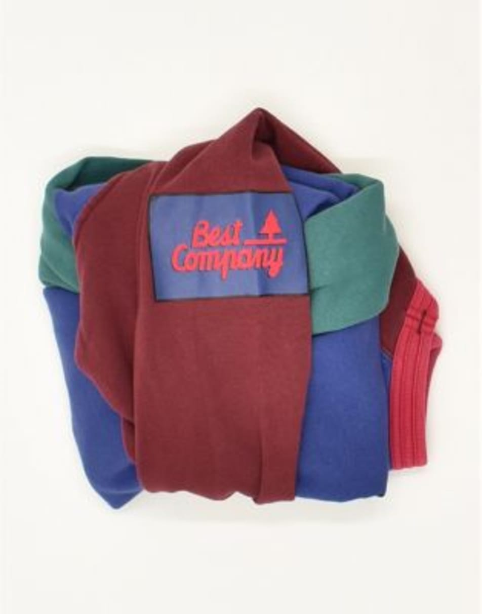 Vintage Best Company Size M Colourblock Graphic Sweatshirt Jumper in Multicoloured