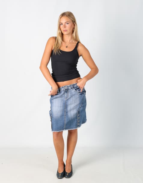 Vintage Big Spade Jeans M denim midi skirt in light blue - view 1