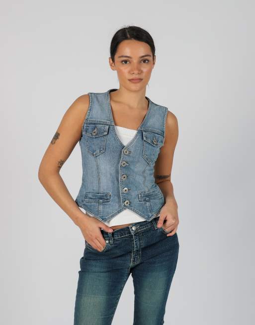 Vintage Blasting S denim waistcoat in light blue