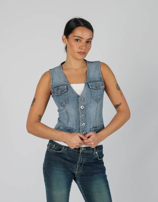 Vintage Blasting S denim waistcoat in light blue, 3 of 4