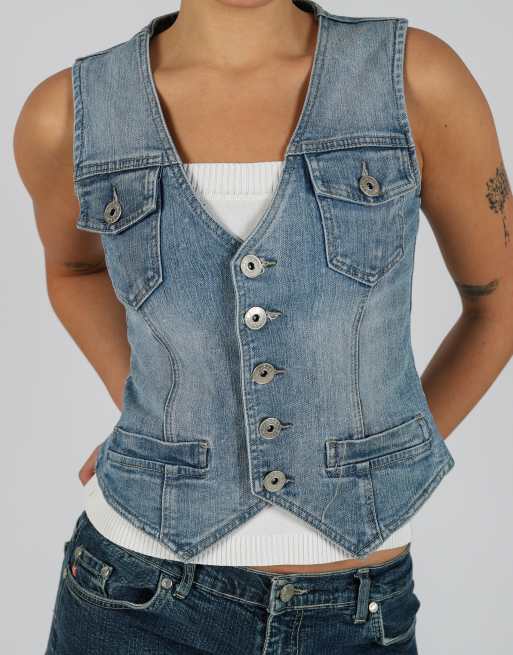 Vintage Blasting S denim waistcoat in light blue, 4 of 4