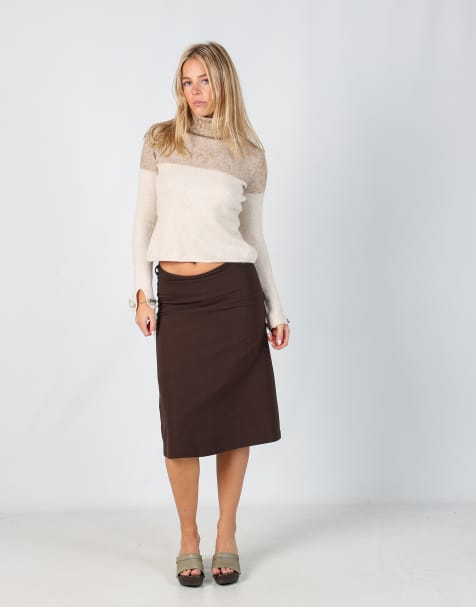 Vintage Blasting S woven over the knee skirt in brown - view 1