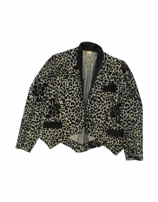 Vintage Blazer Jacket UK 14 Large In Black Animal Print