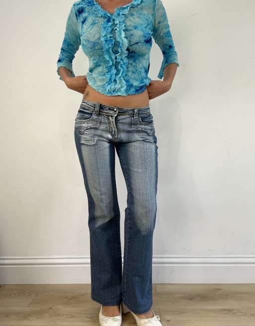 Vintage bleach wash straight leg jeans in blue