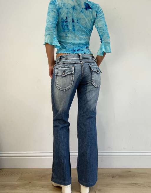 Vintage bleach wash straight leg jeans in blue, 2 of 4