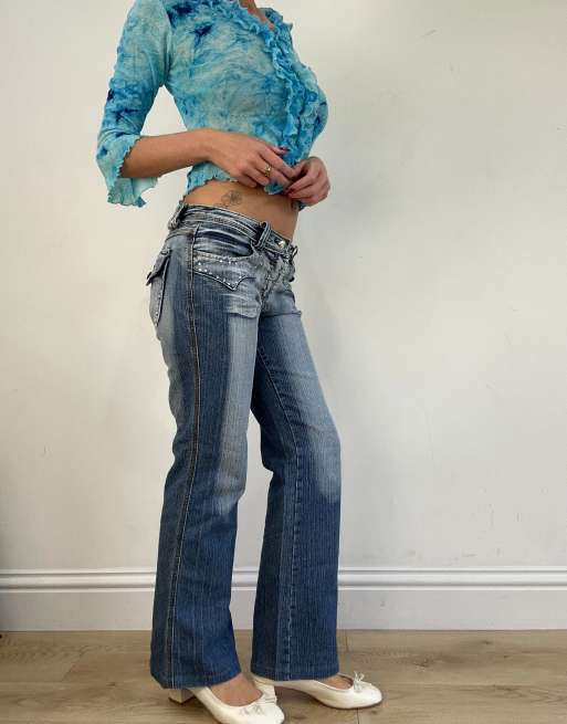 Vintage bleach wash straight leg jeans in blue, 3 of 4