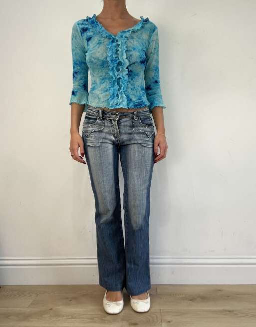 Vintage bleach wash straight leg jeans in blue, 4 of 4