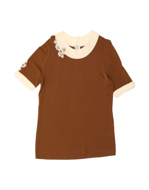 Vintage Blouse Top It 48 XL In Brown Colourblock
