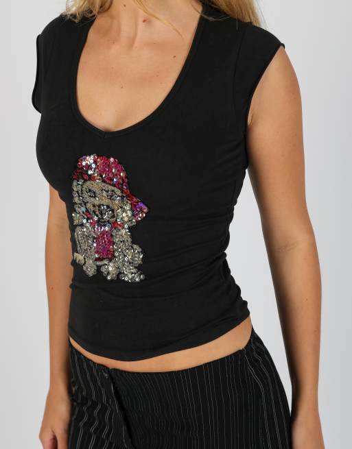 Vintage Blue Collection S baby tee in black, 4 of 4