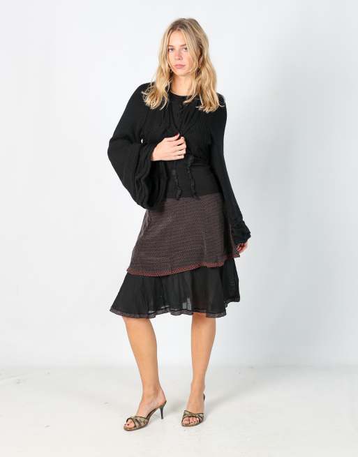 Vintage Blue Collection S woven midi skirt in brown