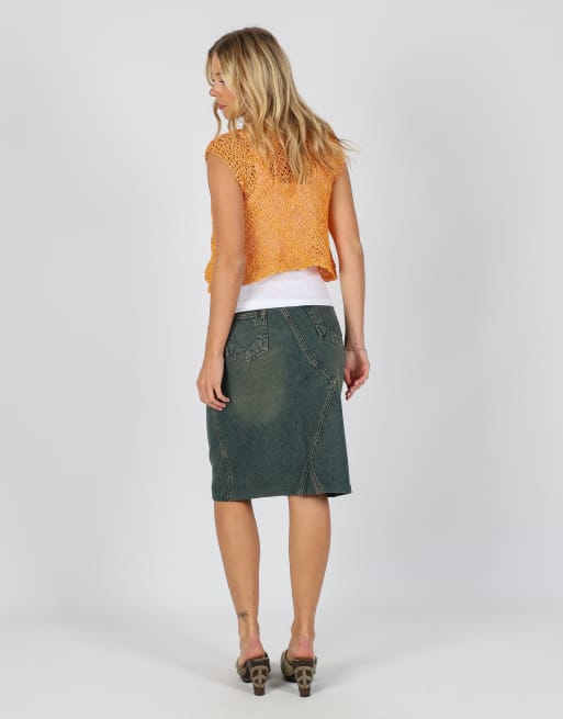 Vintage Blue Way XS denim midi skirt in blue, 3 of 4