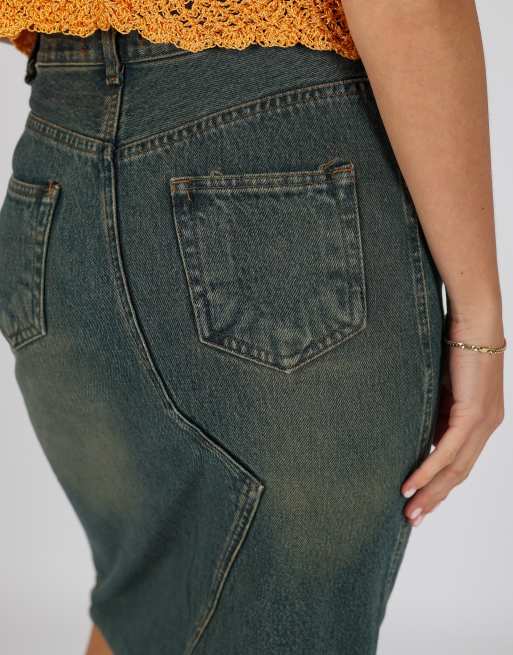 Vintage Blue Way XS denim midi skirt in blue, 4 of 4
