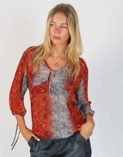 Vintage Bluoltre S blouse in red, 3 of 4