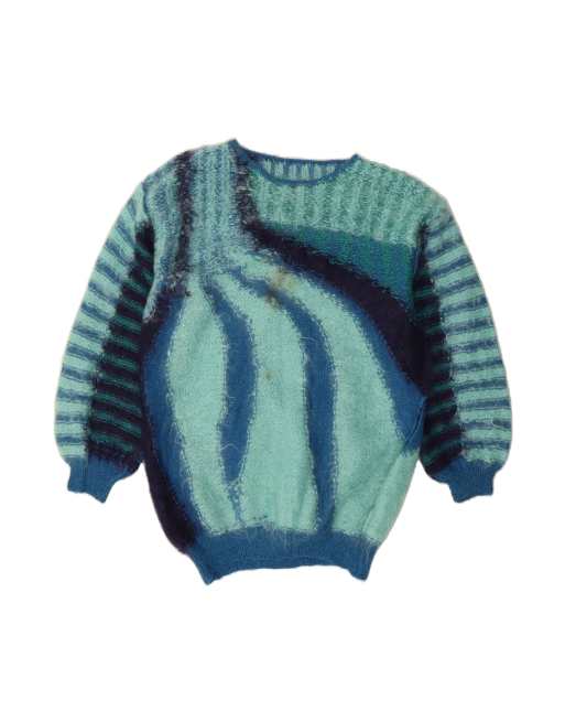Vintage Boat Neck Jumper Sweater 2XL In Turquoise Striped