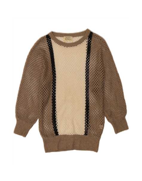 Vintage Boat Neck Jumper Sweater EU 36 Small In Brown Colourblock - view 1