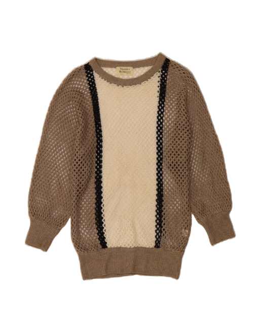 Vintage Boat Neck Jumper Sweater EU 36 Small In Brown Colourblock