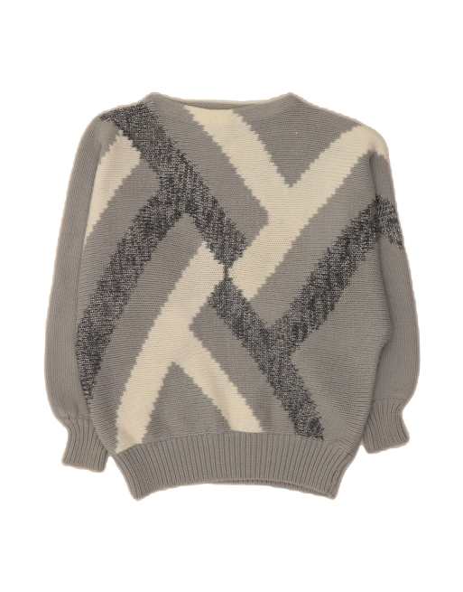 Vintage Boat Neck Jumper Sweater EU 38 Medium In Grey Striped