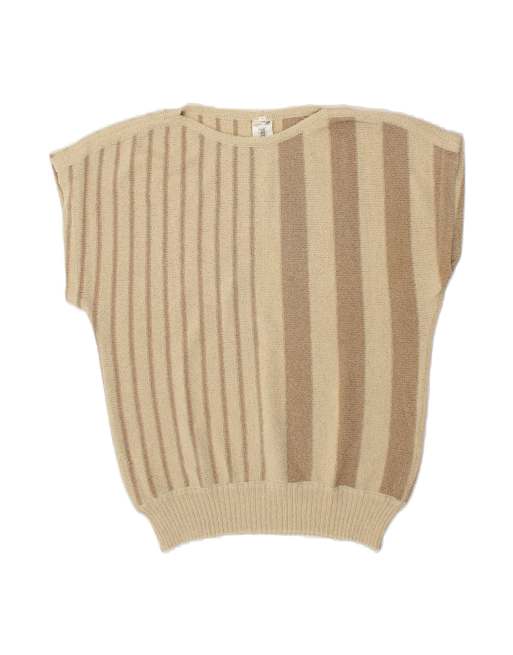 Vintage Boat Neck Jumper Sweater It 46 Large In Beige Striped