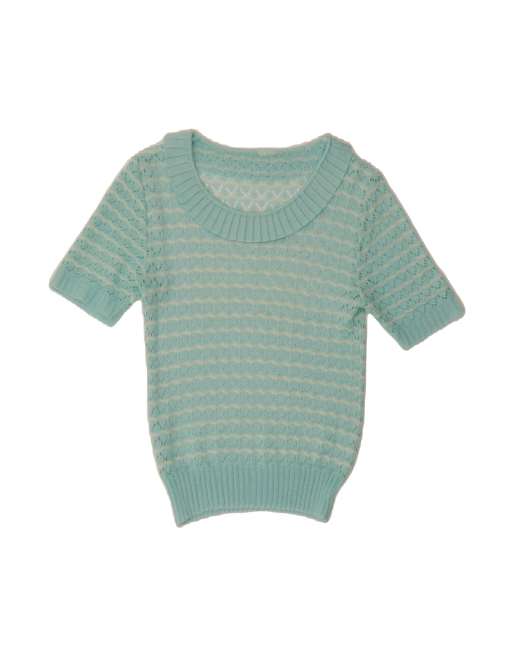 Vintage Boat Neck Jumper Sweater UK 10 Small In Blue Striped