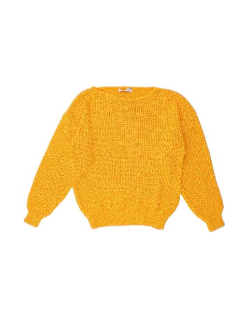 Vintage Boat Neck Jumper Sweater UK 10 Small In Yellow