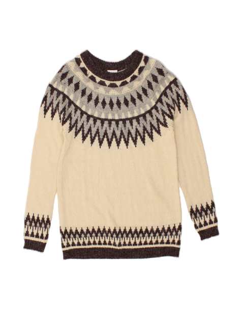 Vintage Boat Neck Jumper Sweater UK 12 Medium In Beige Fair Isle - view 1