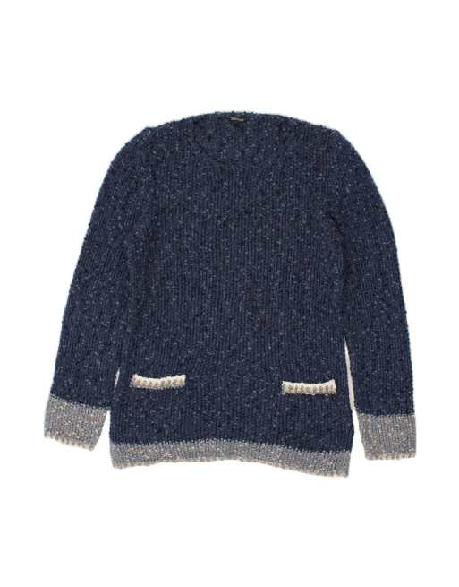 Vintage Boat Neck Jumper Sweater UK 12 Medium In Blue Flecked