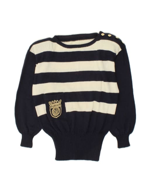 Vintage Boat Neck Jumper Sweater UK 12 Medium In Blue Nautical