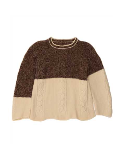 Vintage Boat Neck Jumper Sweater UK 12 Medium In Brown Colourblock - view 1