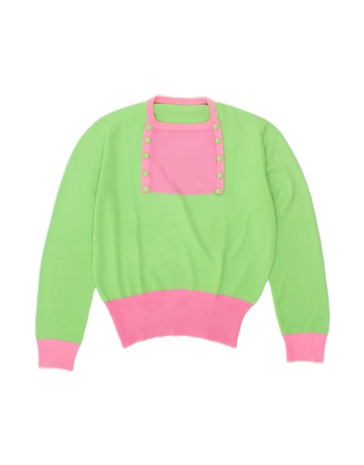 Vintage Boat Neck Jumper Sweater UK 12 Medium In Green Colourblock