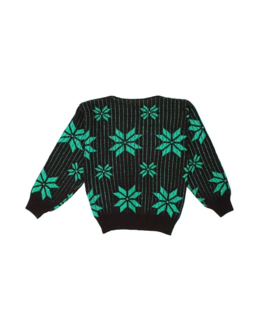 Vintage Boat Neck Jumper Sweater UK 12 Medium In Green Fair Isle