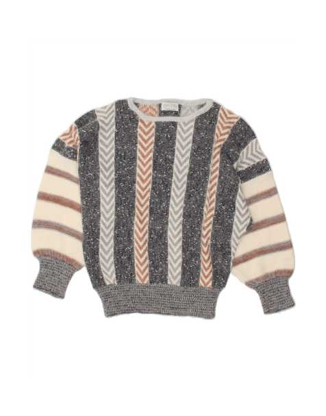 Vintage Boat Neck Jumper Sweater UK 12 Medium In Grey Striped - view 1