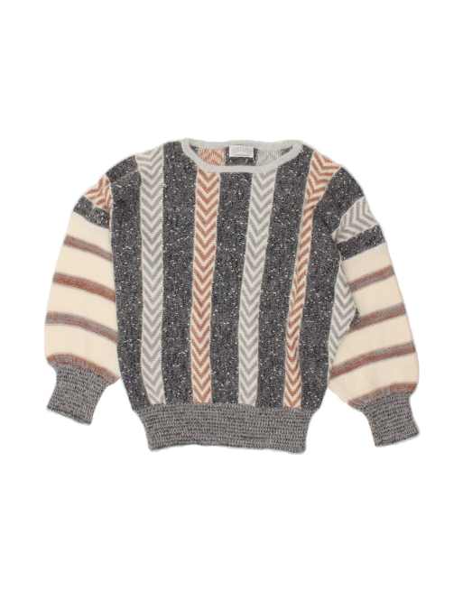 Vintage Boat Neck Jumper Sweater UK 12 Medium In Grey Striped