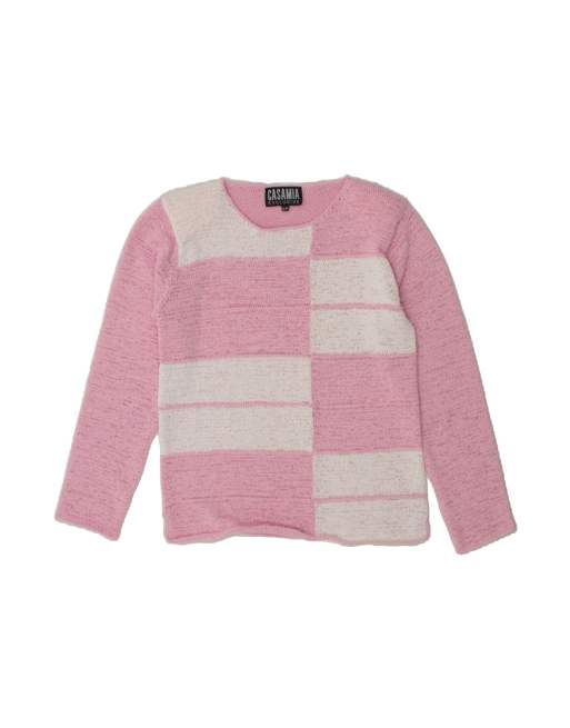 Vintage Boat Neck Jumper Sweater UK 12 Medium In Pink Colourblock