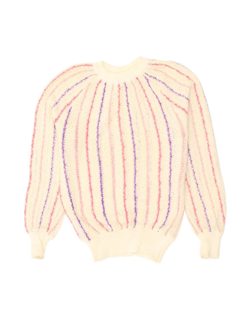 Vintage Boat Neck Jumper Sweater UK 14 Large In Beige Striped