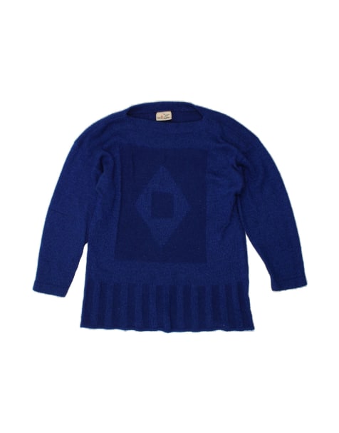Vintage Boat Neck Jumper Sweater UK 14 Large In Blue Argyle/diamond - view 1