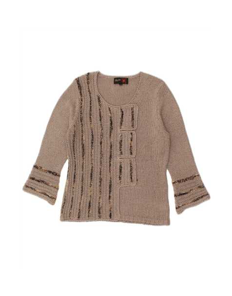 Vintage Boat Neck Jumper Sweater UK 14 Large In Brown Striped - view 1