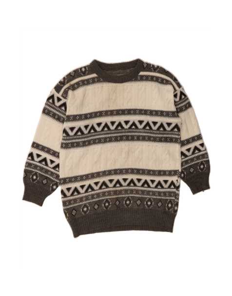 Vintage Boat Neck Jumper Sweater UK 14 Large In Off In White Fair Isle - view 1