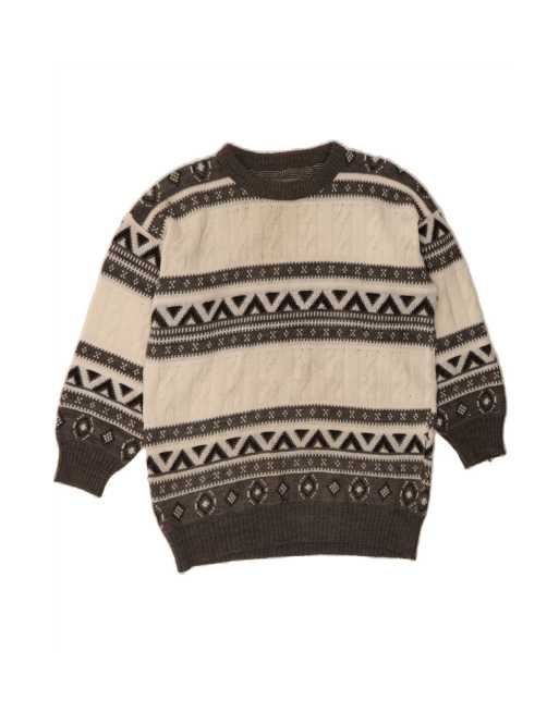 Vintage Boat Neck Jumper Sweater UK 14 Large In Off In White Fair Isle