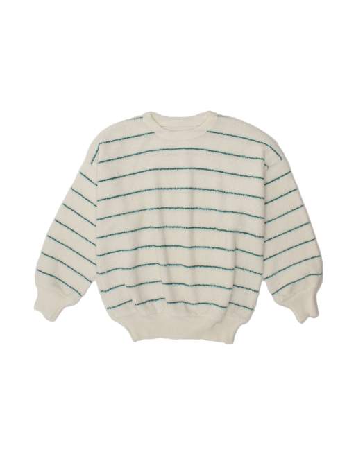 Vintage Boat Neck Jumper Sweater UK 14 Large In White Striped