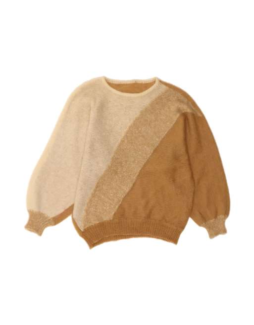 Vintage Boat Neck Jumper Sweater UK 14 Medium In Beige Colourblock