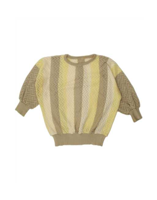 Vintage Boat Neck Jumper Sweater UK 14 Medium In Beige Striped
