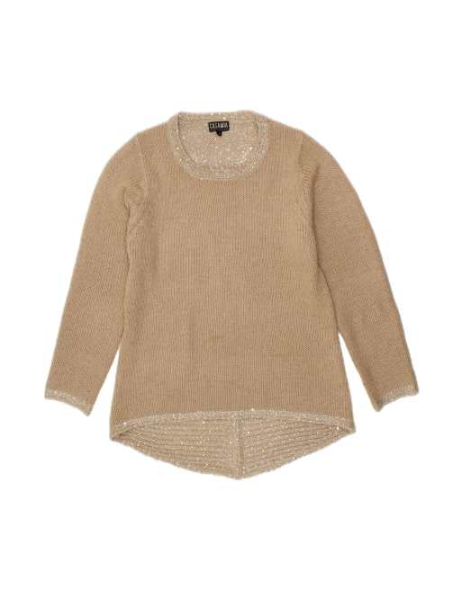 Vintage Boat Neck Jumper Sweater UK 14 Medium In Beige