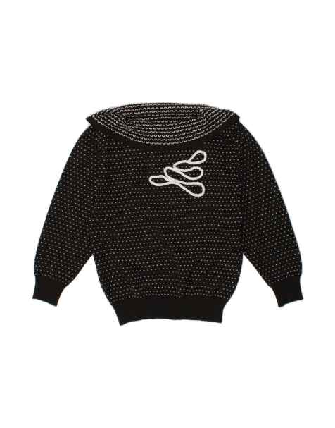 Vintage Boat Neck Jumper Sweater UK 14 Medium In Black Spotted - view 1