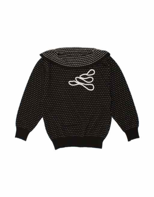 Vintage Boat Neck Jumper Sweater UK 14 Medium In Black Spotted
