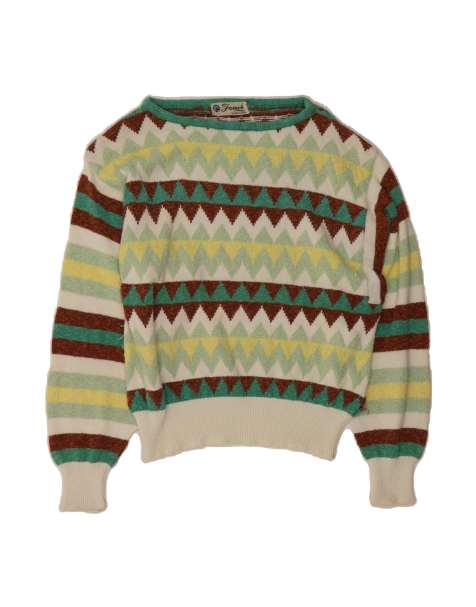 Vintage Boat Neck Jumper Sweater UK 14 Medium In Green Chevron - view 1