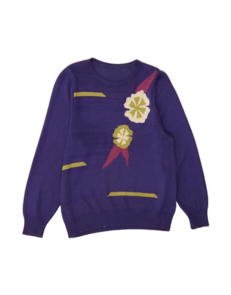 Vintage Boat Neck Jumper Sweater UK 14 Medium In Purple Floral - view 1