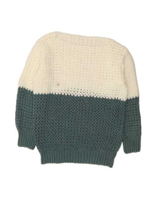 Vintage Boat Neck Jumper Sweater UK 14 Medium In White Colourblock