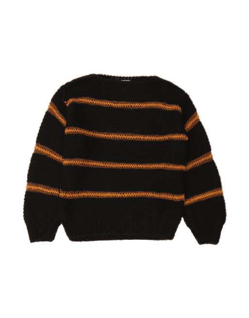 Vintage Boat Neck Jumper Sweater UK 16 Large In Black Striped